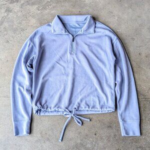 Gaiam Blue Hudson Sweatshirt Drawstring Waist Cropped Collared Top size XS